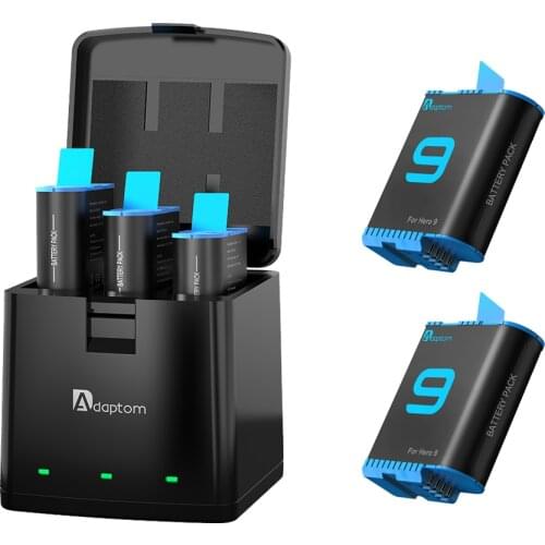 Adaptom High Temperature Resistance Battery Charger 3 Way 1750mAh Smart Charging Case Rechargeable Storage Box For Gopro Hero 9