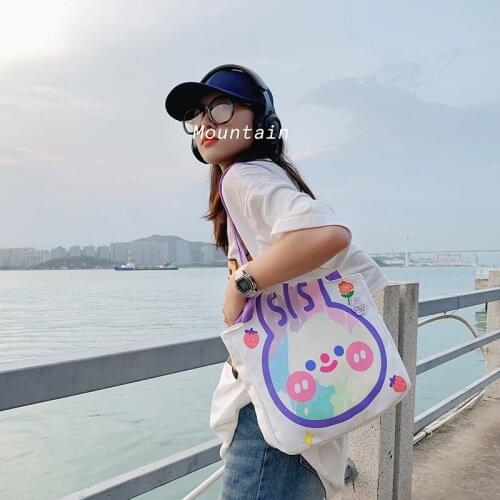 High quality Japanese Cartoon Anime Bunny bear printed shoulder bag for women waterproof nylon handbag Student book bag tote bag
