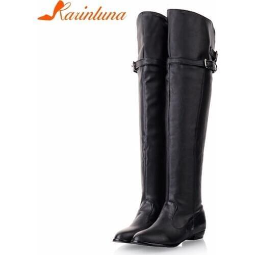 KARINLUNA 34-48 Casual Ladies Flat Over The Knee Boots Women 2019 Winter Warm Fur Thigh High Boots Low Heels Shoes Woman