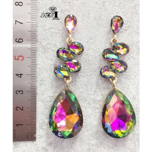 YaYi Jewelry Fashion Multi Glass Rhinestone Dangle Crystal Womens Ancient Gold Color Gem Long Hoop Stud Earrings Lovers Gift