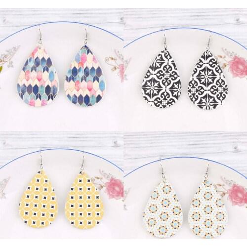 ZWPON Bohemian Arabesque Pattern Print Vegan Leather Earrings Women Paisley Water Drop Earrings Jewelry Wholesale E7195