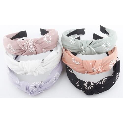Korean Women Girls Chiffon Daisy Printing Hair Bands Headbands Vintage Cross Turban Bandage Bandanas HairBands Accessories