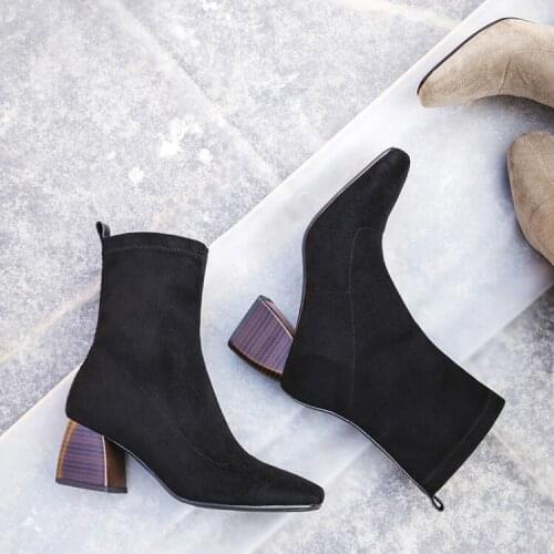 Oversized 10 11 12 boots women shoes ankle boots for women ladies boots Sleeve suede square head thick heel