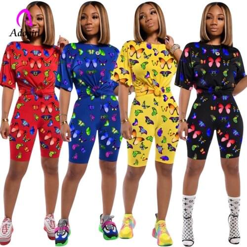 Fitness Women Summer Print 2 Piece Set Tracksuit Women Short Sleeve T-shirt Shorts Suit Sportwear Home Set Outfits Jogging Femme