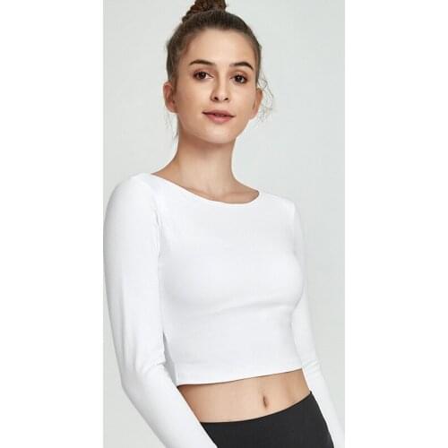 Four Seasons Beauty Back Slim Yoga Clothes Imitation Cotton Long Sleeve Fitness Tops Tight Sports Tops Women Open Back Top