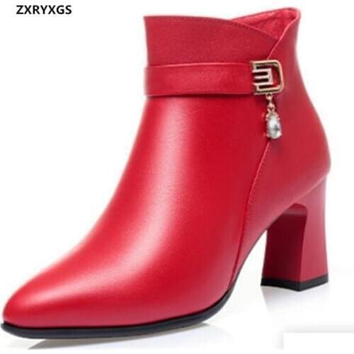 ZXRYXGS 100% Top Cowhide Spring Leather Boots 2021 New Fashion Women Boots Banquet Wedding Shoes High Heel Warm Winter Boots