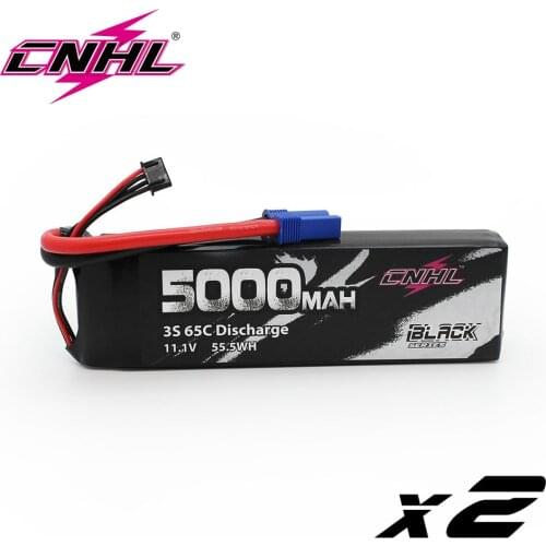 2 Packs CNHL Black Series 5000mAh 11.1V 3S 65C Lipo Battery for Airplane Helicopter Jet Edf Speedrun With EC5 Plug