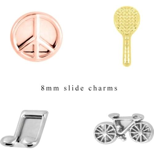 10pcs/lot Internal Dia 8mm Music Note Peace Symbol Bike Slide Charm DIY Accessories fit 8mm wide belt pet collar