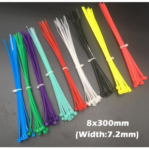 100pcs 8x300 8*300mm 7.2mm Width White Black Red Nylon66 Network Electric Wire String Zip Fastener Self-Locking Cable Tie