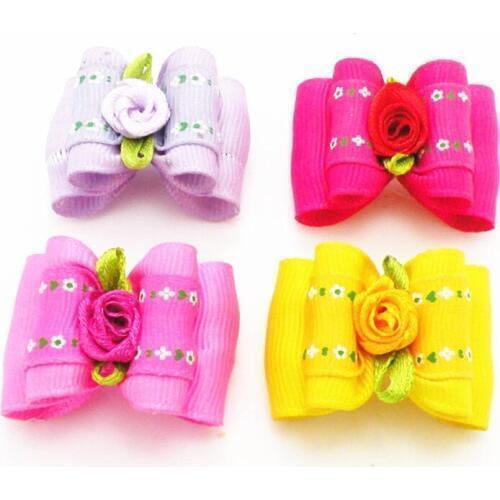 100PC/Lot Ribbon Dog Hair Bows Rose Flowers Dog Bows Pet Accessories Dog Groomings Supplies