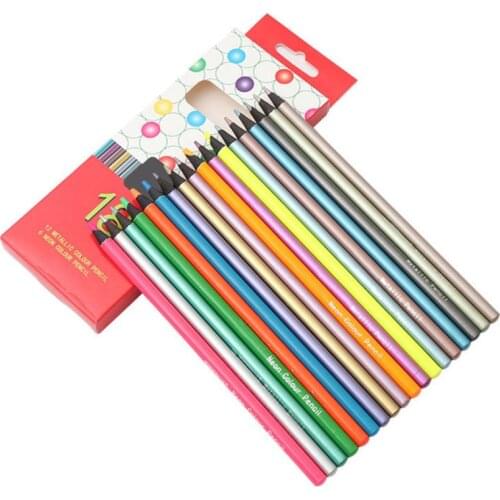 12Pcs Metallic Non-Toxic Colored Pencils+6 Fluorescent Color Pencils for Drawing K3KB