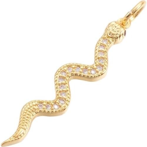 20pcs Snake Brass Cubic Zirconia Pendants Charms Micro Pave for Jewelry Making DIY Bracelet Necklace Finding 29x6x2mm