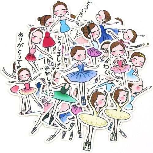 38Pcs Hand Drawing Kawaii Stickers Scrapbooking Dancing Girls Paper Stickers Adhesive Decorative Diary Phone Albums Stationery