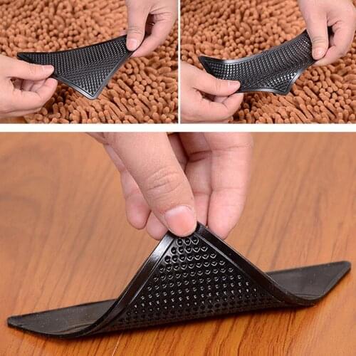 4Pcs/lot Triangle Reusable Anti-skid Rubber Mat Non Slip Patch Mat Washable Rug Gripper Stopper Tape Sticker Black Corners Pad