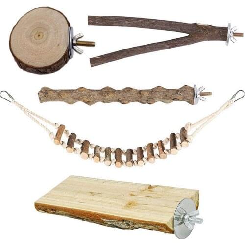 5 Pcs/set Bird Parrot Swing Chew Toys Natural Wood Hanging Bell Birds Cage Toy For Small Parakeets Cockatiels Bird Supplies