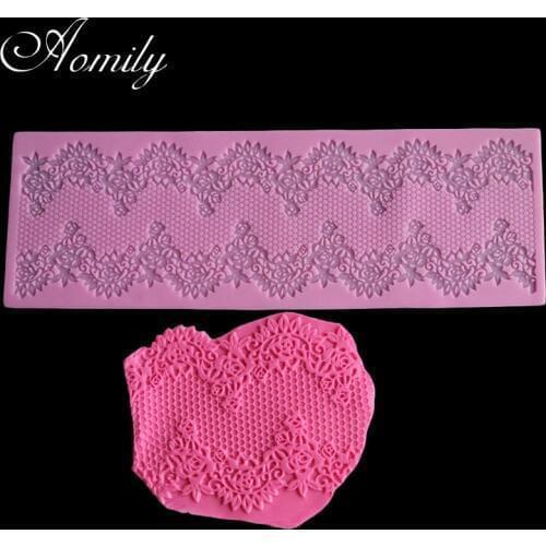 Aomily Beautiful Patisseries Silicone DIY Flower Lace Fondant Mold Mousse Brim Decor Sugarcraft Icing Mat Pad Pastry Baking Tool