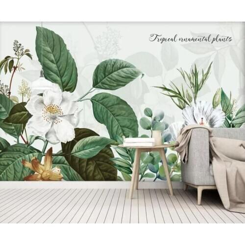 Bacal modern Small fresh leaves watercolor peony white 3D flower wallpaper mural TV background wall decoration wall paper murals