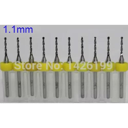 Free Shipping 10Pcs 1.1mm Import Carbide PCB Drill Bits, Print Circuit Board Mini CNC Drilling Bit Set, Woodworking Tools