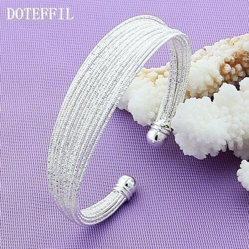 DOTEFFIL 925 Sterling Silver Multi-line Bangle Bracelet For Woman Wedding Engagement Fashion Charm Party Jewelry