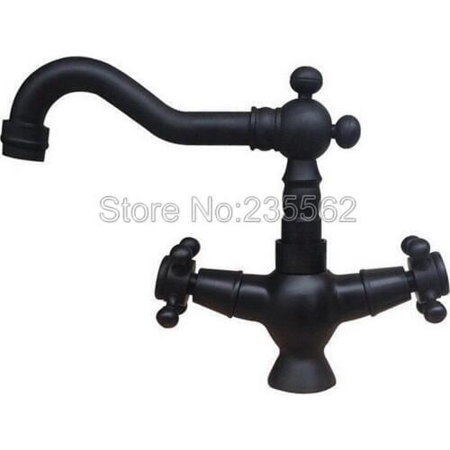 Black Oil Rubbed Bronze Dual Handle Bathroom Faucet Wash Basin Mixer Sink Tap Cold and Hot Water Faucets lnf338