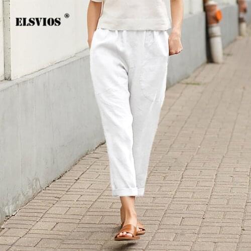 European American Women Trousers Large Pockets Solid Color Comfortable Cotton And Linen Casual Straight Long Pants Spring Summer