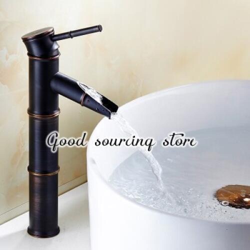 Hot and cold water black bamboo basin mixer faucet