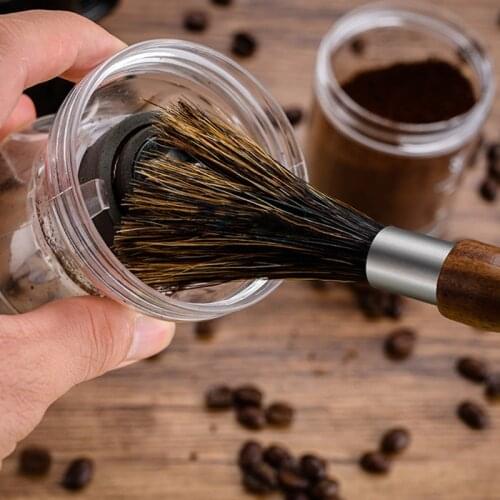 T21D Cleaning Brush for Coffee Grinder Natural Bristles Black Walnut Espresso Brush