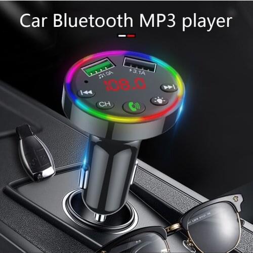 Colorful LED light Bluetooth 5.0 FM Transmitter Backlit HandsFree Call MP3 Player Dual USB Charger Wireless FM Radio Adapter Car