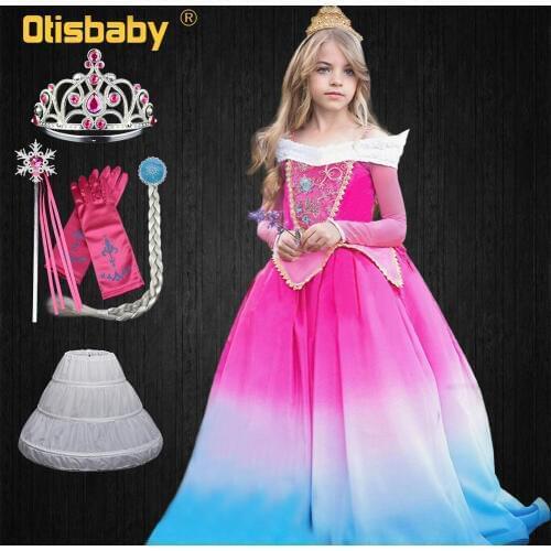 New Kids Pink Aurora Dress Christmas Sleeping Beauty Princess Dress Up Disguise Girls Carnival Costume Fantasia Aurora Infantil
