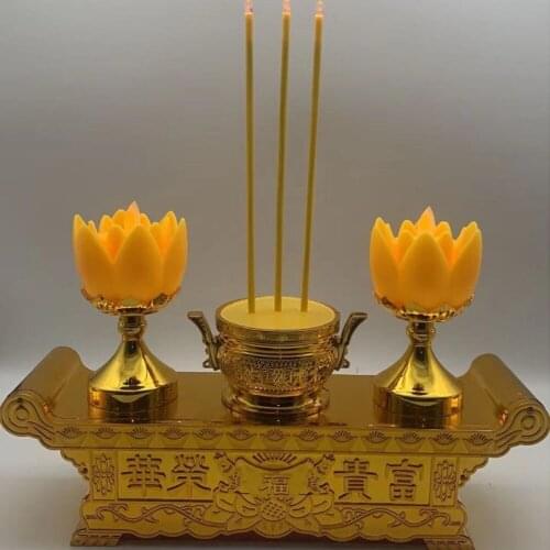 3IN1 Electric Candle Candlestick Lotus Light Yellow LED Night Lamp For the Buddha Sacrifice Flameless Incense Burner Customized