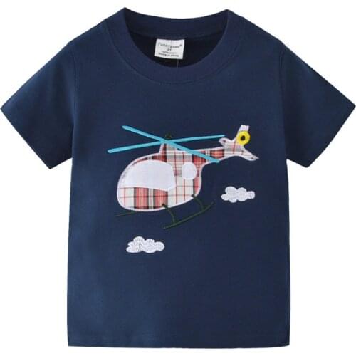 Funnygame Summer Boys Tees Cotton Aircrafts Embroidered Fashion Kids T shirts Short Sleeve Clothes