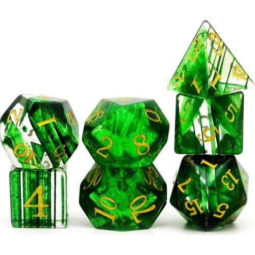Haxtec Gemstone Dice DND Dice Set D&D TTRPG DND Master Gift-Green Glitter Glass Elvish Dice