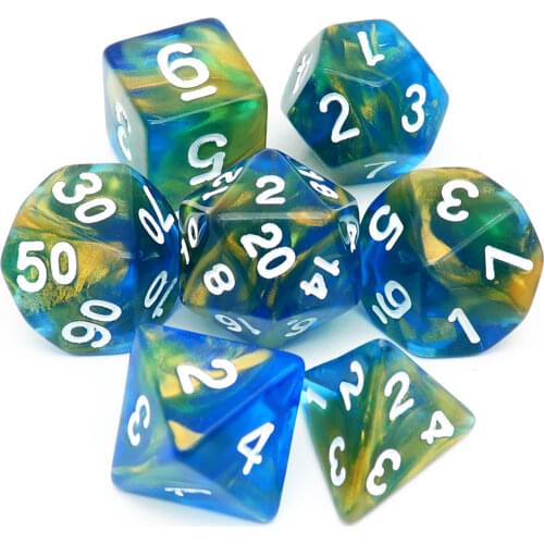 Haxtec Blue Gold DND Dice Set Micro Gold Glitter Blue Polyhedral D&D Dice for D&D Pathfinder RPGs-Blue Gold Swirl