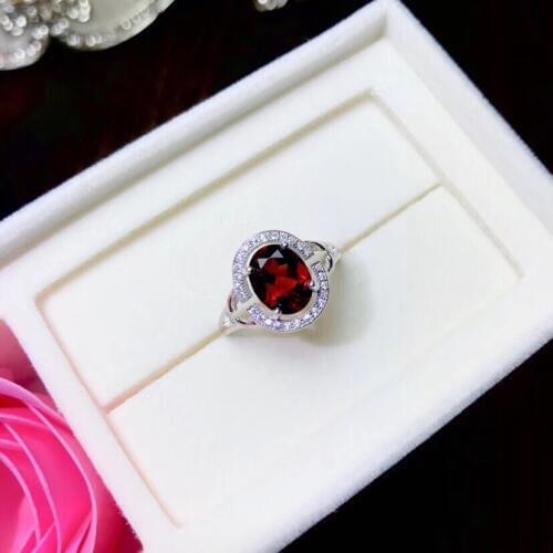 New style red garnet gemstone ring with silver for women jewelry good cut wine red color birthday party anniversary gift