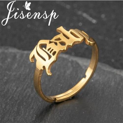 Jisensp Vintage Fashion Stainless Steel Letter Baby Finger Rings Adjustable Art Letter Ring for Women Girls Birthday Gift