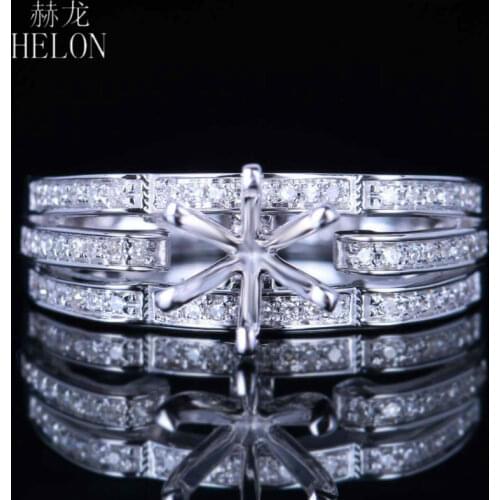 HELON 5.5-6.5mm Round Cut Sterling Silver 925 Natural Diamonds Semi Mount Engagement Women Trendy Jewelry Elegant Unique Ring