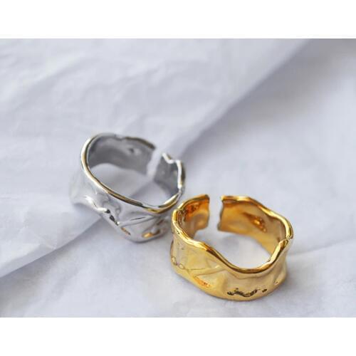 SRCOI Fashionable Folded Opening Irregular Wide Ring Europe Handmade Concave Convex Irregular Rock Open Wide Ring For Women New