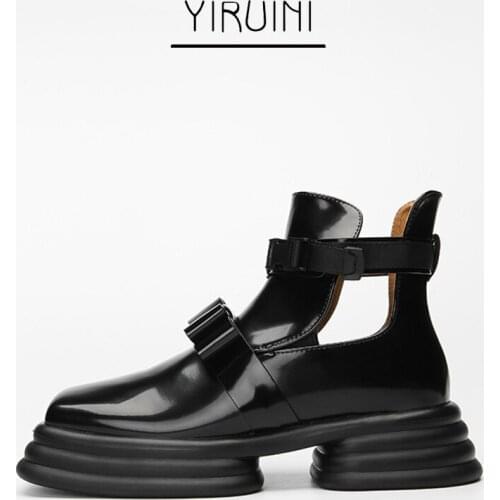 2021 New Autumn Hollow Thick-soled Ankle Boots Women Square-headed Buckle Motorcycle Boots Increase Height Martin Boots