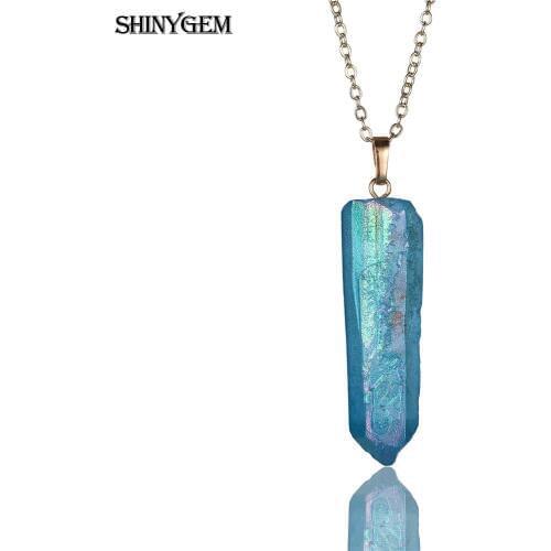 ShinyGem Natural Chakra Stone Necklace Mineral Crystal Bullet Pendant Necklaces Column Crystal Pillar Amulet Necklaces For Women