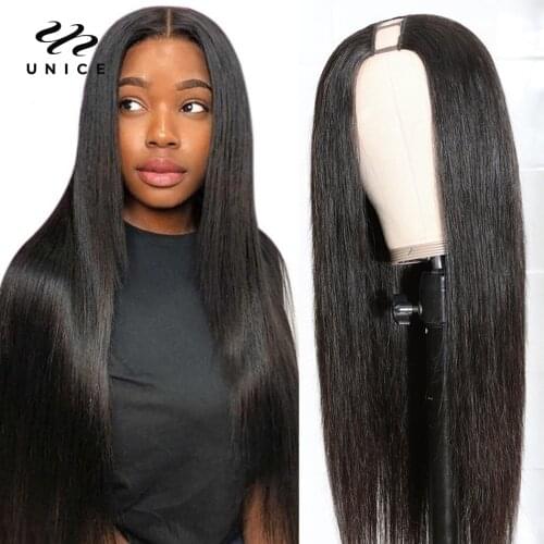 Unice Hair U Part Wig Human Hair Wigs Brazilian Remy Straight 150 Density Glueless Wig Pre Plucked For Women Natural Color