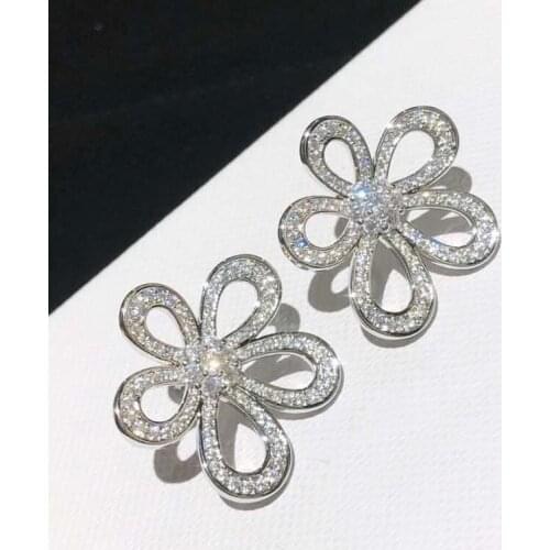 Hot Brand Pure Sterling Silver Earrings Star Earrings Full rhinestone Stud Earrings White Gold Flower Earrings