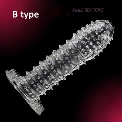 B Type Reusable Condoms Adult Sex Toys For Men Spike Condom Cock Ring Penis Enlargement G Spot Penis Sleeve Extender