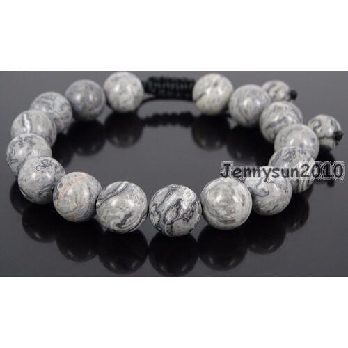 Handmade 10mm Adjustable Natural Landscape Gems Stone Round Beads Bracelet Healing Reiki 5 Strands/Pack