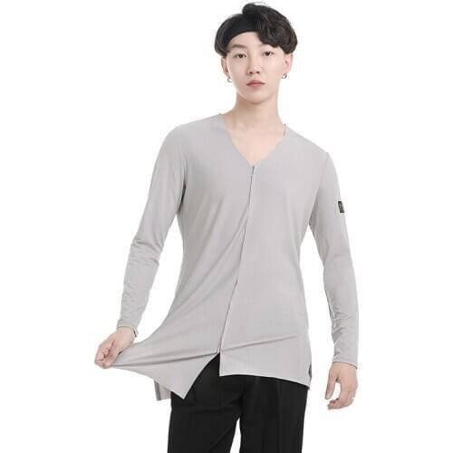 New Latin Dance Shirts Men Long Sleeve Irregular Design Top Male Tango Salsa Samba Rumba Cha Cha Dancing Practice Wear DN4612