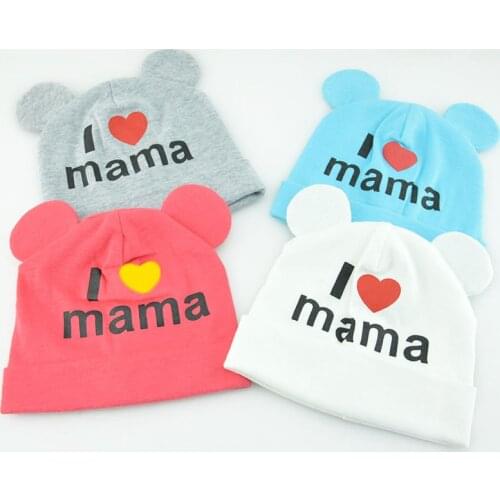Cute Newborn Baby Hat With Ears Soft Cotton Baby Boy Girl Cap Love mama papa Letter Print Hats For Infant Toddler Beanie Bonnet