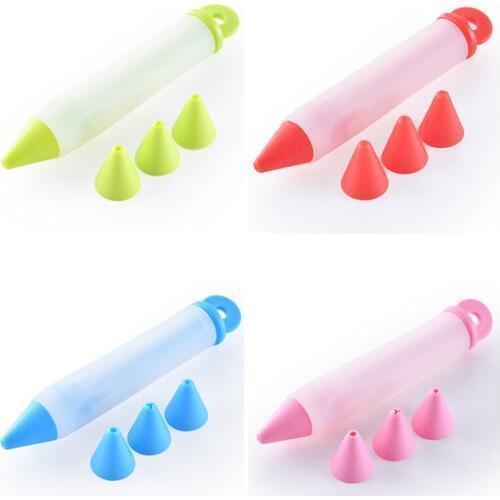 Silicone Food Write Pen Chocolate Decorating tools Cake Mold Cream cup,cookie Icing Piping Pastry 4 Nozzles kitchen accessorie
