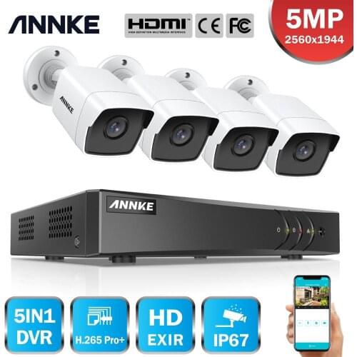 ANNKE 8CH 5MP Lite Video Surveillance Cameras System 5IN1 H.265+ DVR With 4PCS 5MP Bullet Weatherproof Security Cameras CCTV Kit