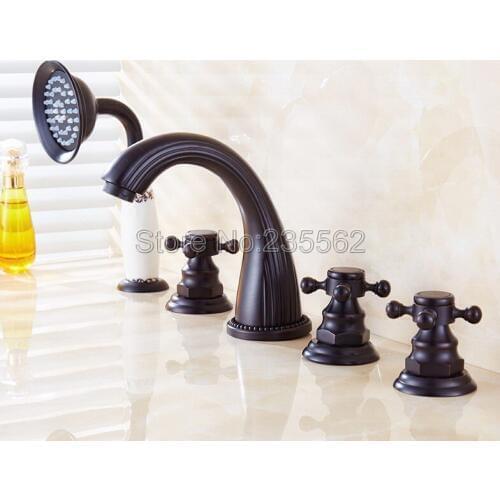 Bathtub Faucet Widespread Tub Sink Mixer Tap Black Oil Rubbed Bronze Bathroom Roman Tub Faucet Set With Hand Shower Ltf055