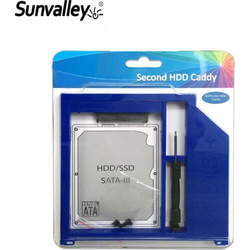 Sunvalley 2nd HDD Caddy 9.5mm Plastic 2.5" SSD HDD Case SATA to SATA 3 For Apple Macbook Air Pro 13" 15" 17" DVD/CD-ROM Optibay