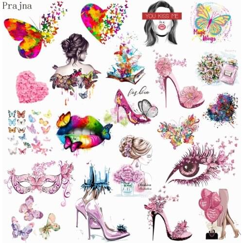 Prajna Flower Butterfly Iron On Transfers For Clothing Vinyl Heat Thermal Transfer Patch Stickers Iron On Patches For Clothes